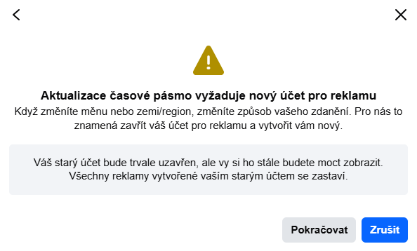 Co dělat se špatným časovým pásmem v META reklamním účtu?